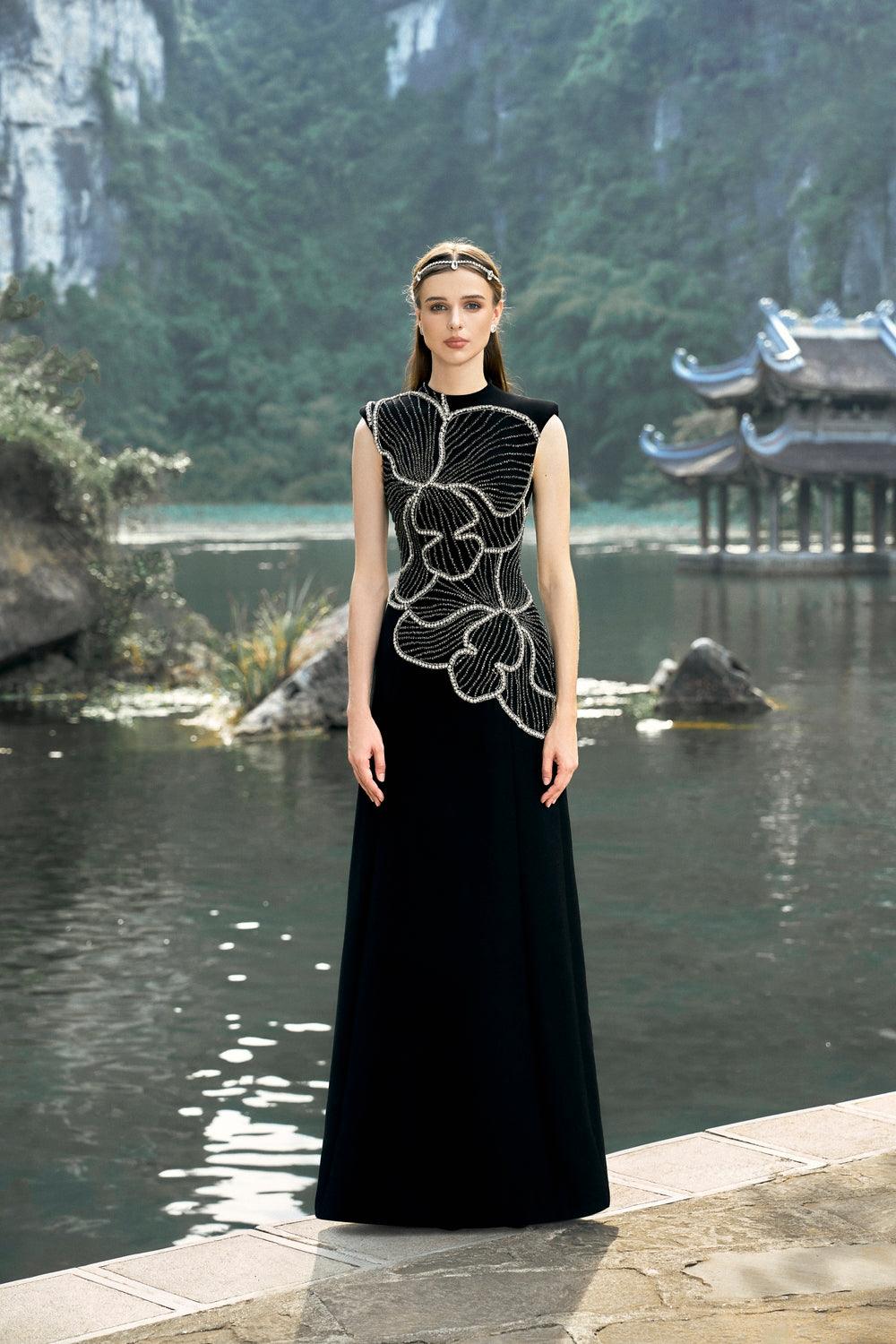 Sleeveless Orchid Patterned Dress - TRACY COUTURE