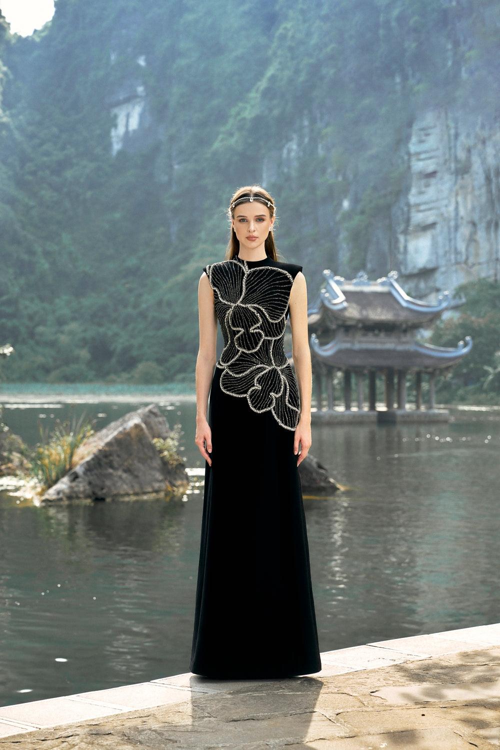 Sleeveless Orchid Patterned Dress - TRACY COUTURE