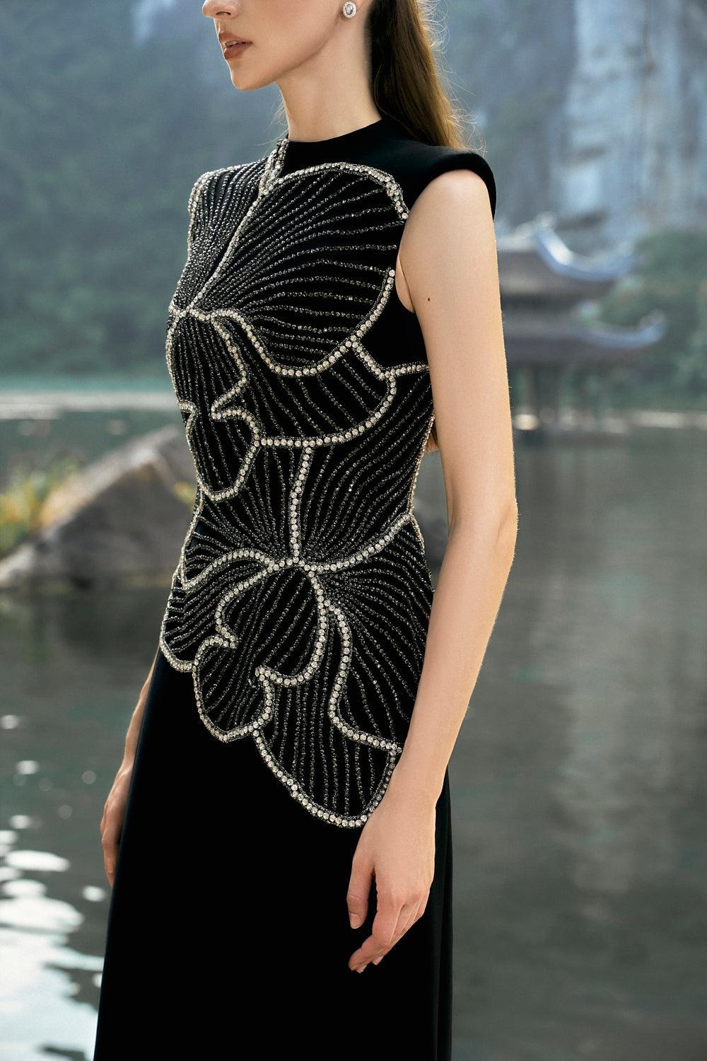 Sleeveless Orchid Patterned Dress - TRACY COUTURE