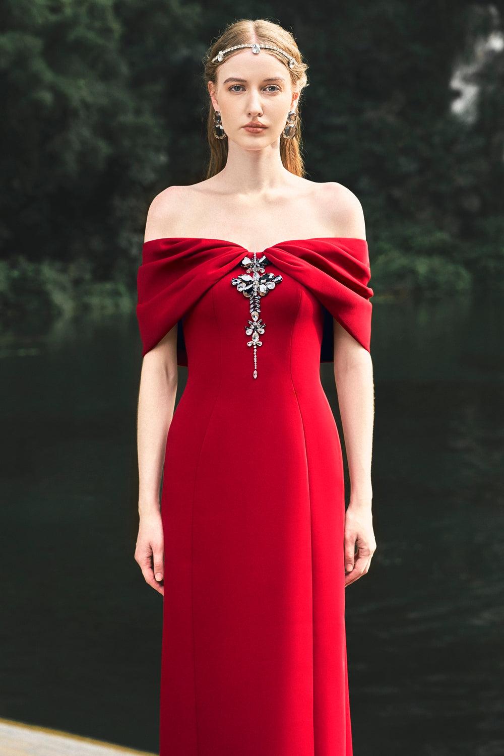 Gathered Off-Shoulder Dress - TRACY COUTURE