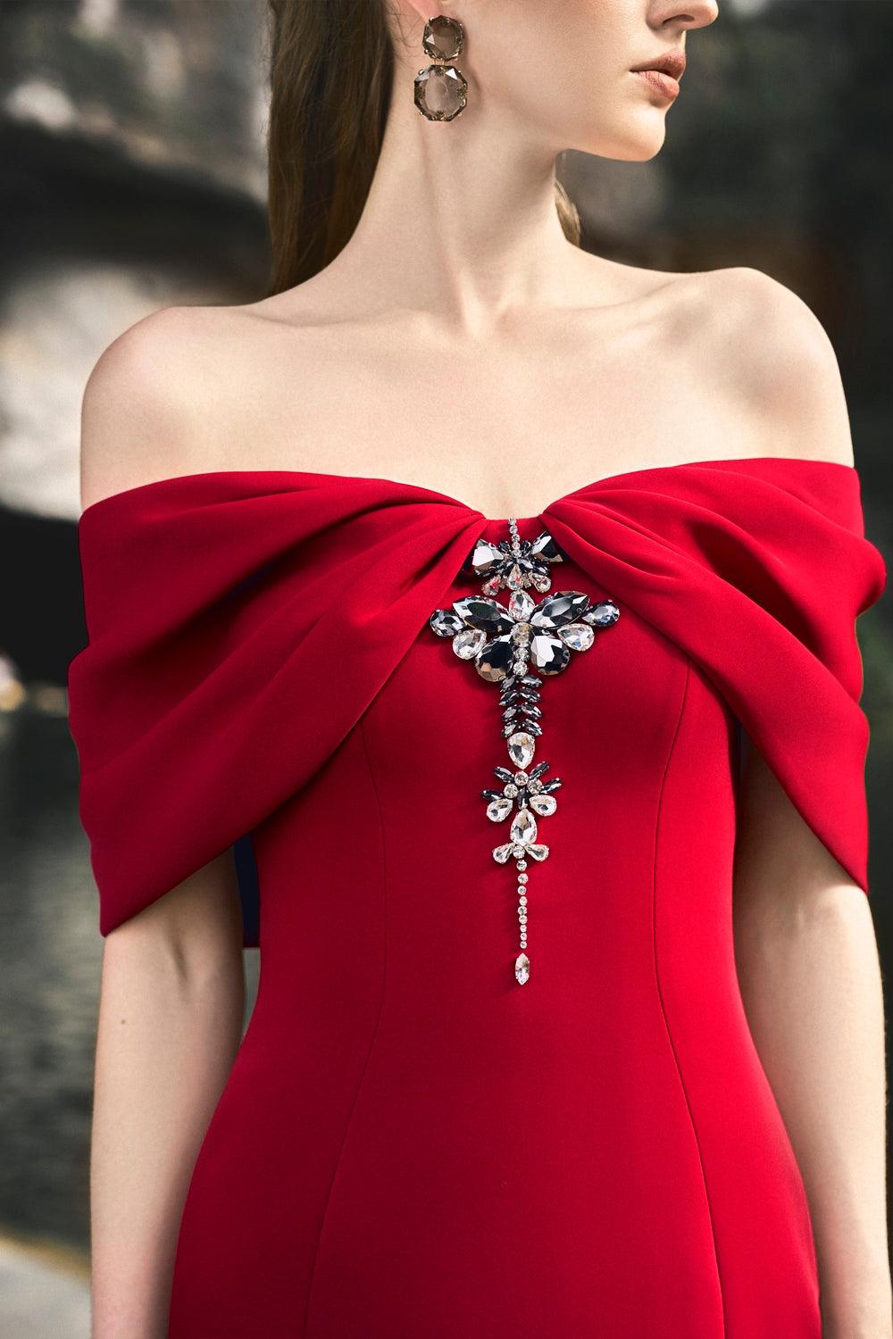 Gathered Off-Shoulder Dress - TRACY COUTURE