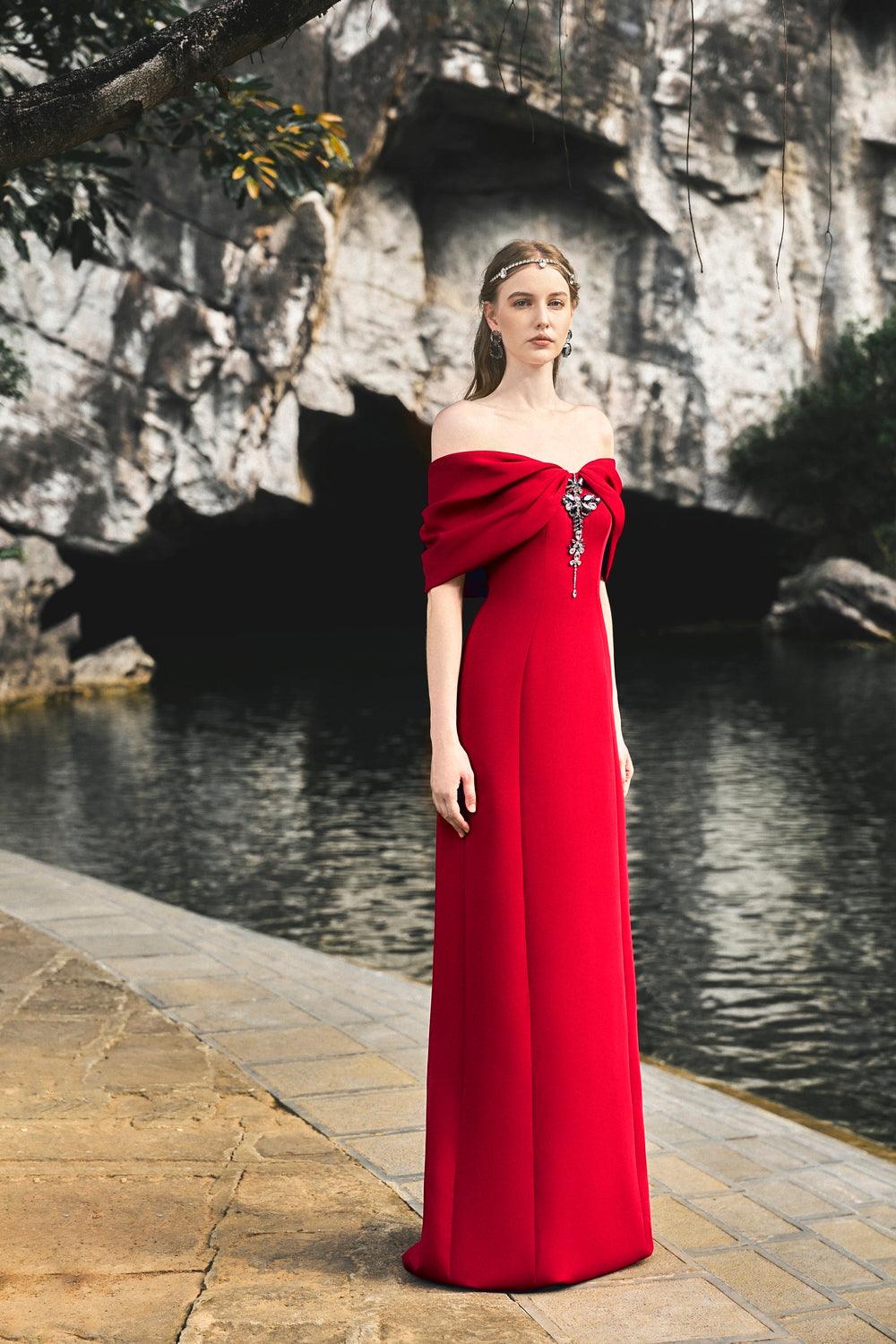 Gathered Off-Shoulder Dress - TRACY COUTURE