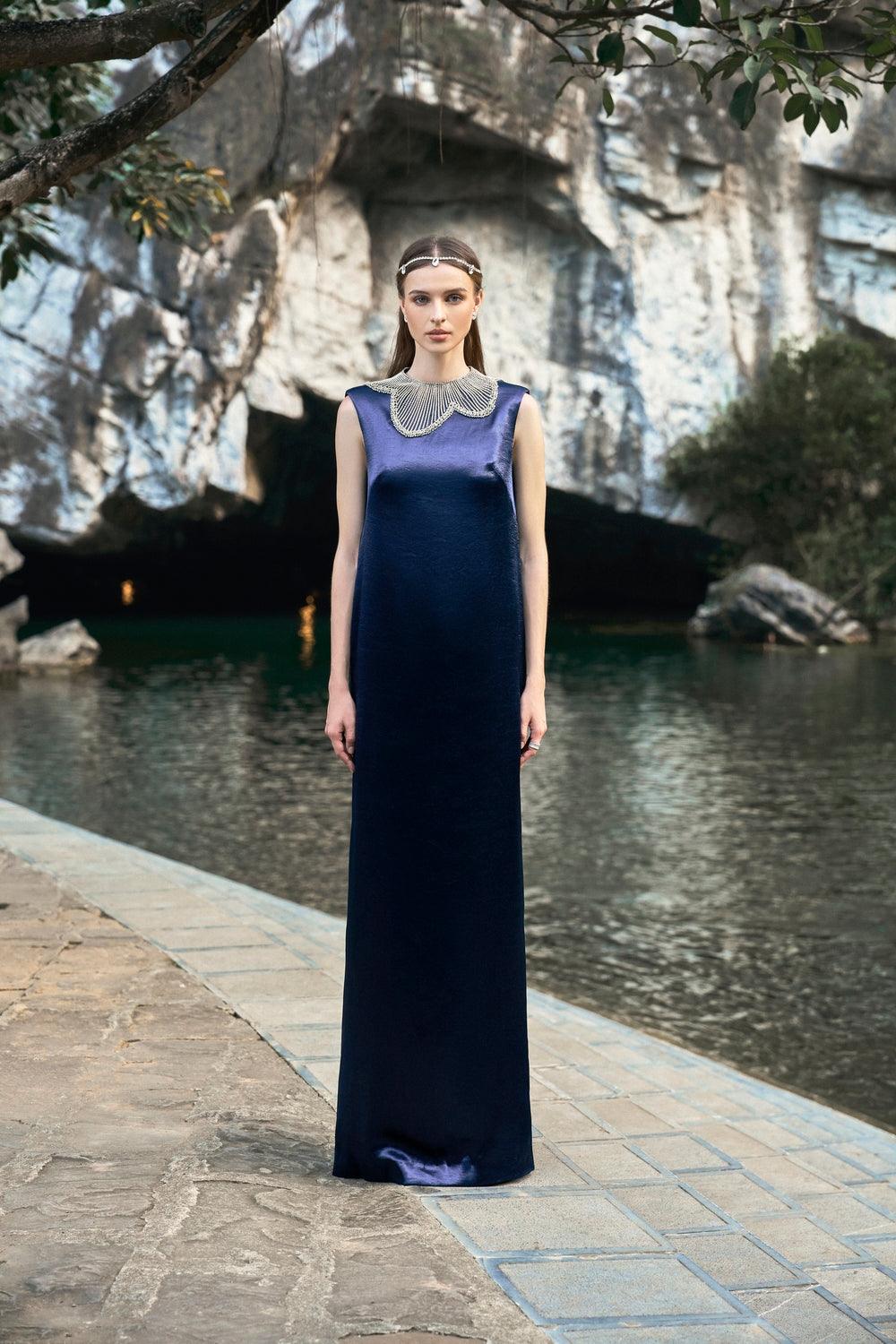 Orchid Stone Patterned Colar Dress - TRACY COUTURE