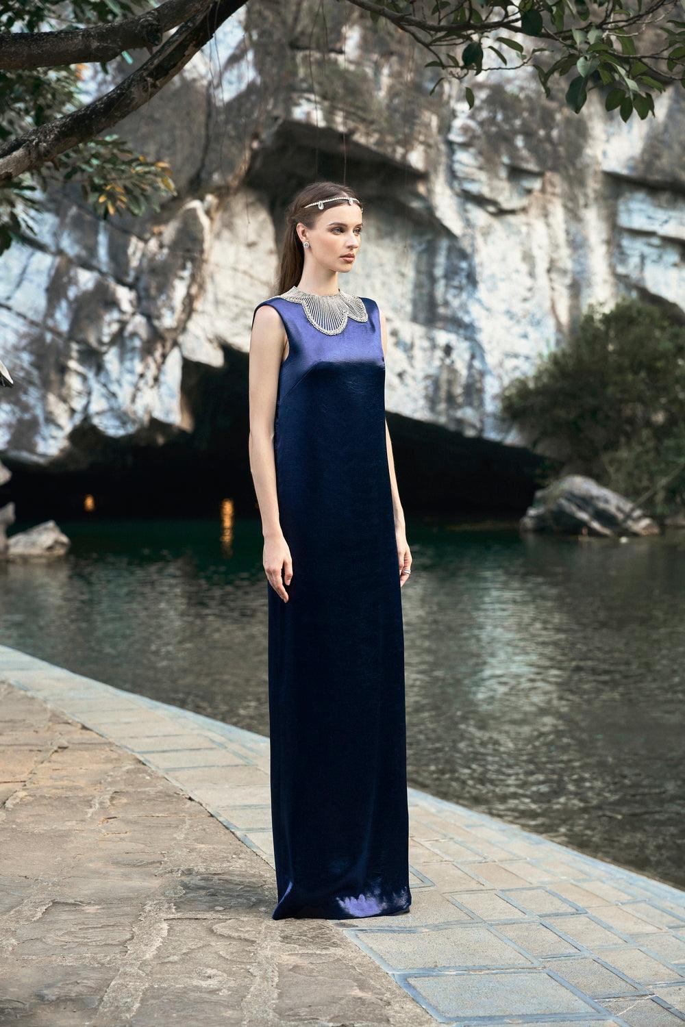 Orchid Stone Patterned Colar Dress - TRACY COUTURE