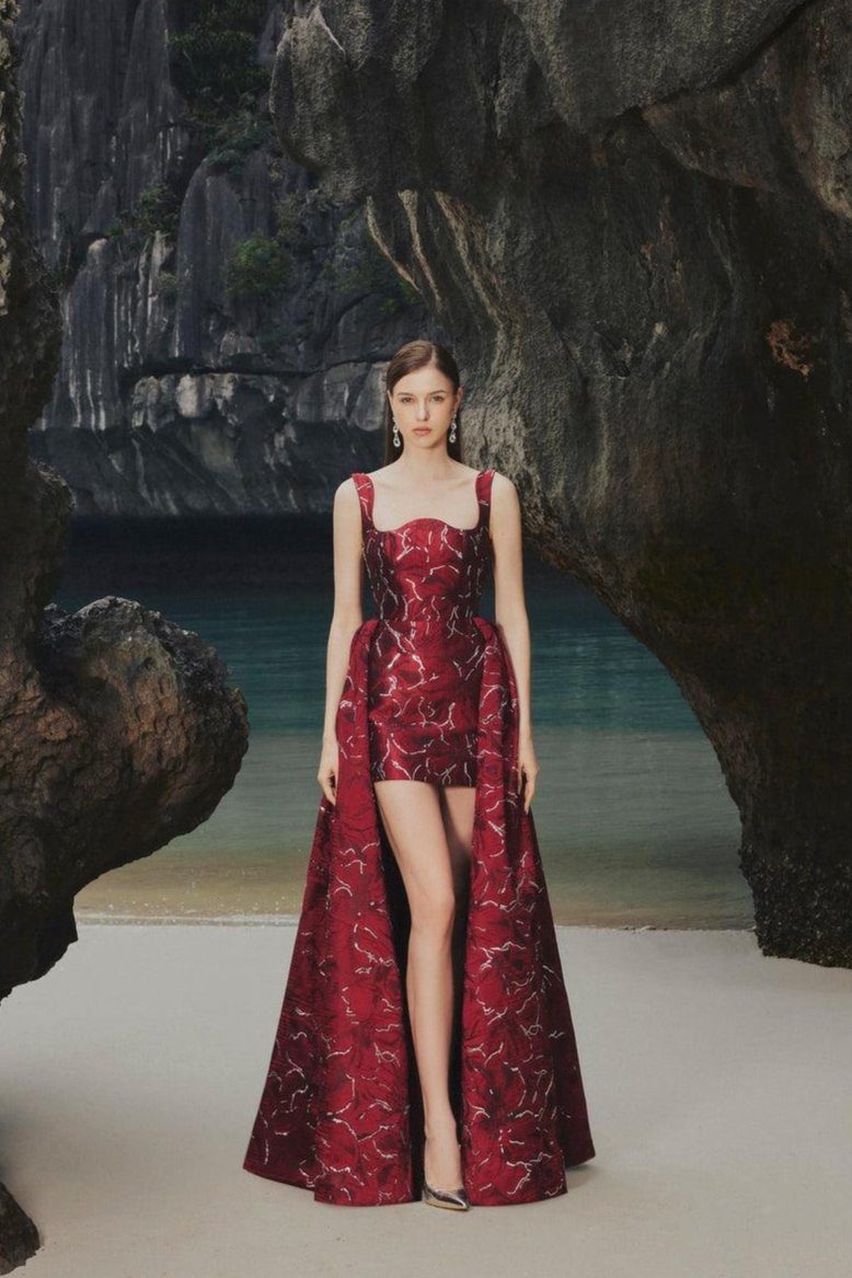 High Low Sleeveless Curved Neckline Dress