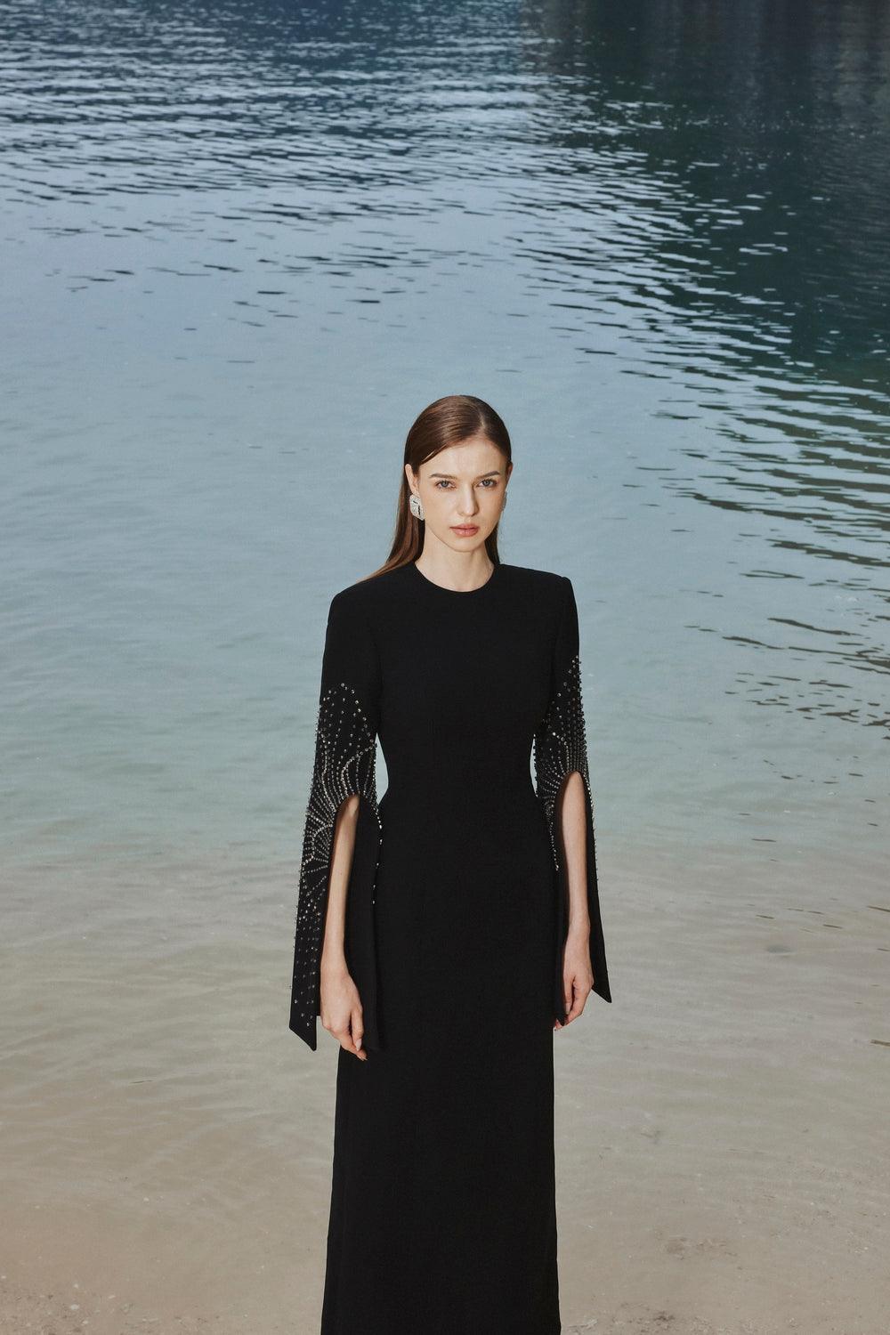 Zenitha Slit-Sleeve Bodycon Maxi Dress In Black S Zenitha Slit-Sleeve Bodycon Maxi Dress In Black S