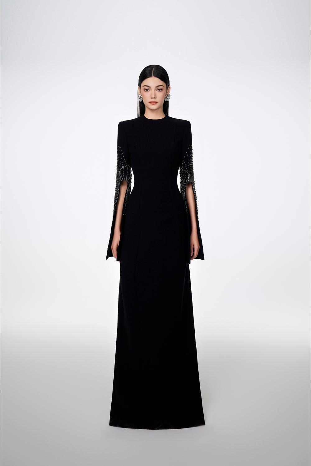 Zenitha Slit-Sleeve Bodycon Maxi Dress In Black S Zenitha Slit-Sleeve Bodycon Maxi Dress In Black S
