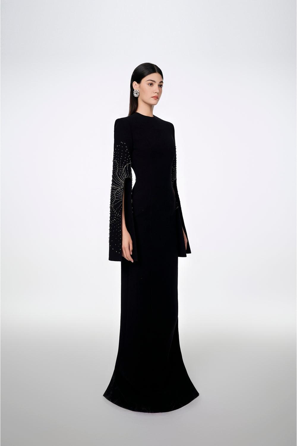 Zenitha Slit-Sleeve Bodycon Maxi Dress In Black S Zenitha Slit-Sleeve Bodycon Maxi Dress In Black S