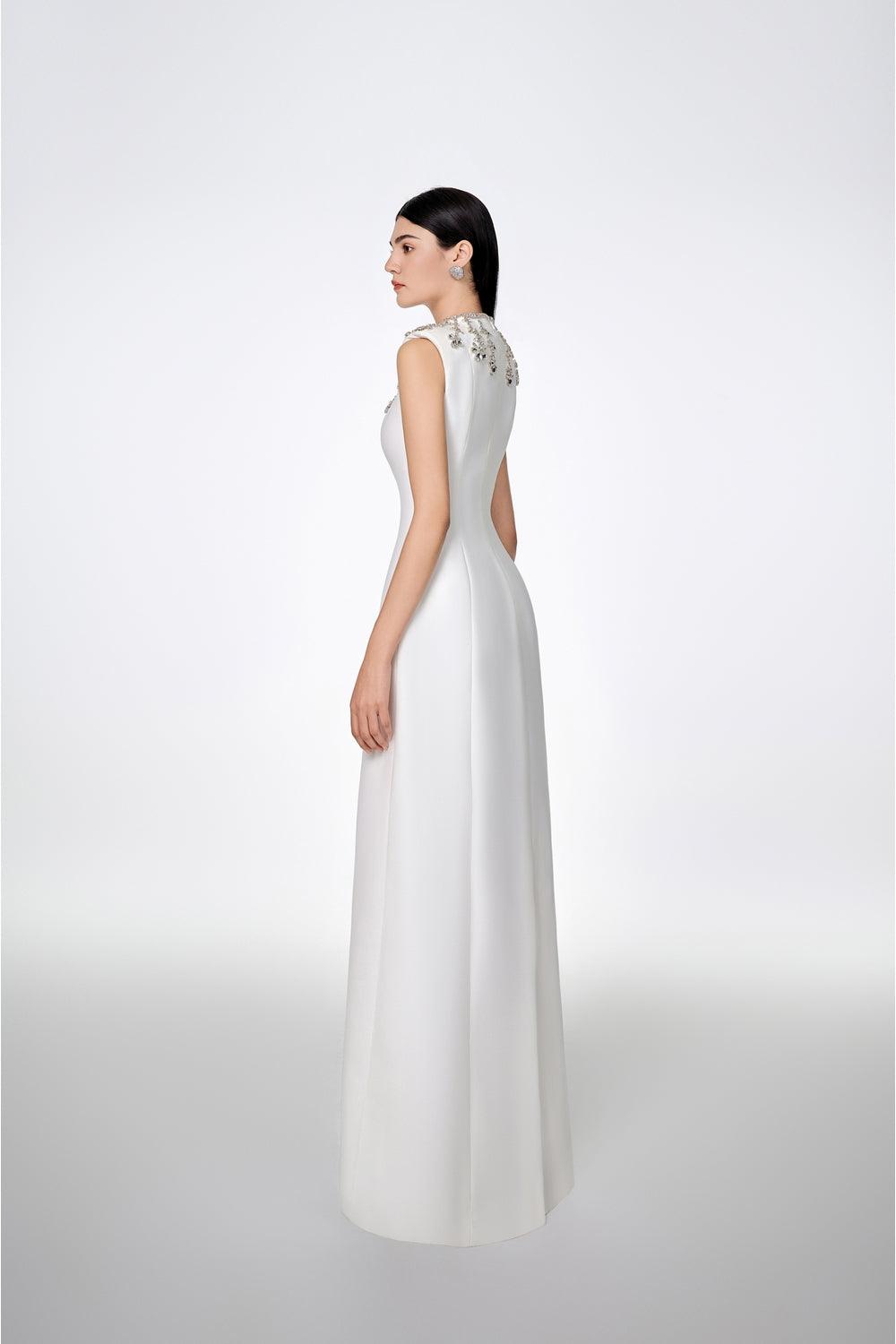 Sleeveless Bodycon Full Dress With Stone Embellishment - TRACY COUTURE