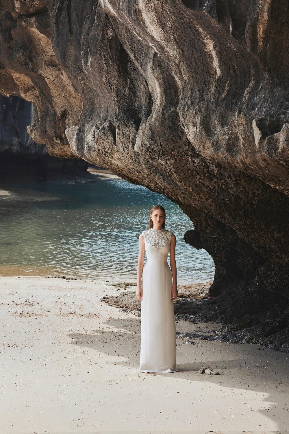 Sleeveless Bodycon Full Dress With Stone Embellishment - TRACY COUTURE