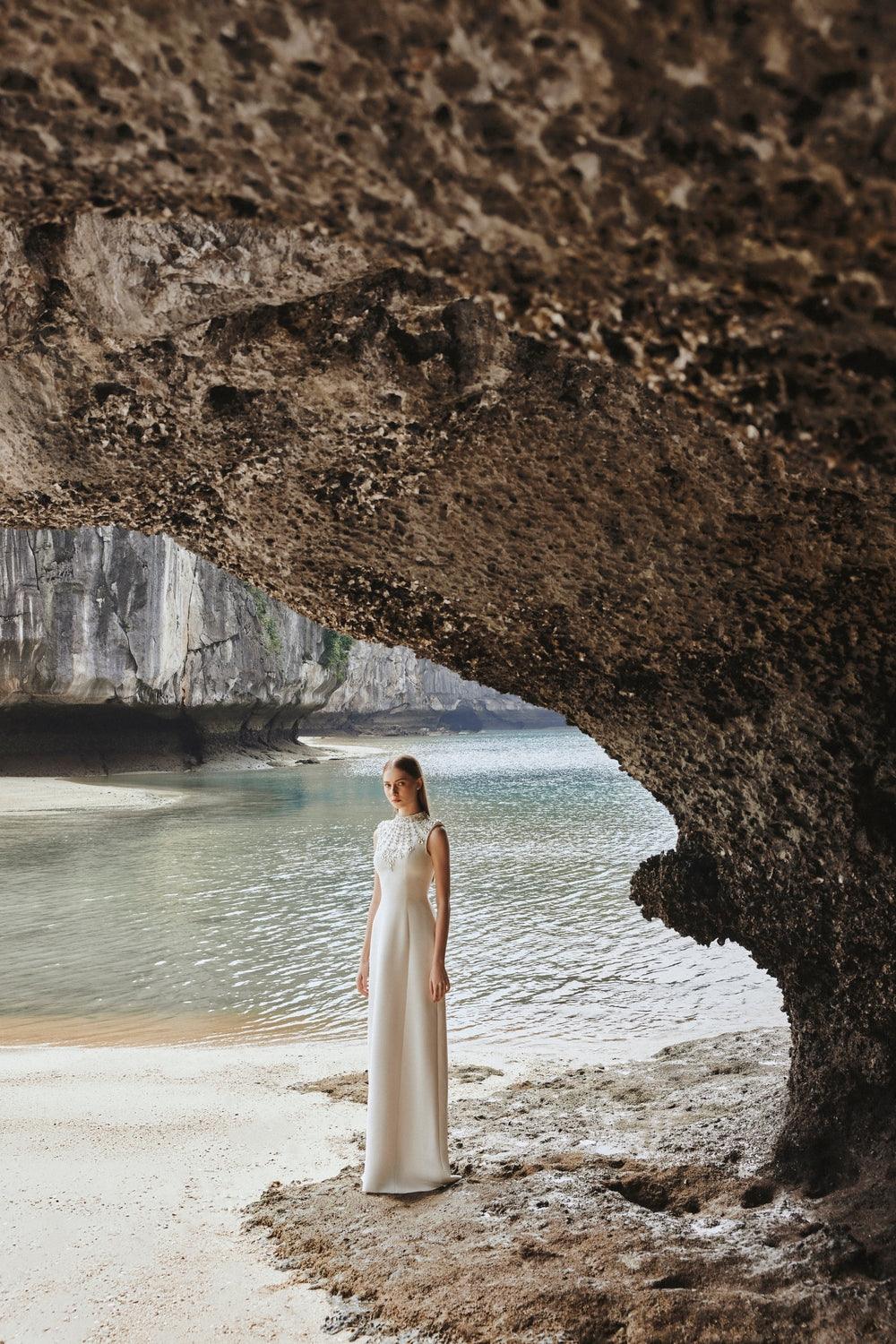 Sleeveless Bodycon Full Dress With Stone Embellishment - TRACY COUTURE