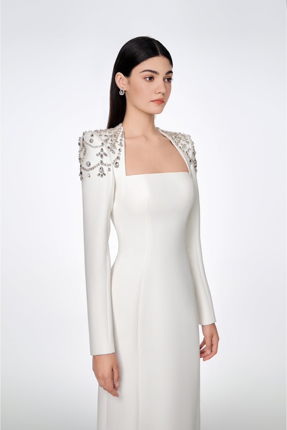 long sleeve queen anne neckline dress White Lace Tulle Queen Anne Neck Long Sleeve Bridal Gown Modsele