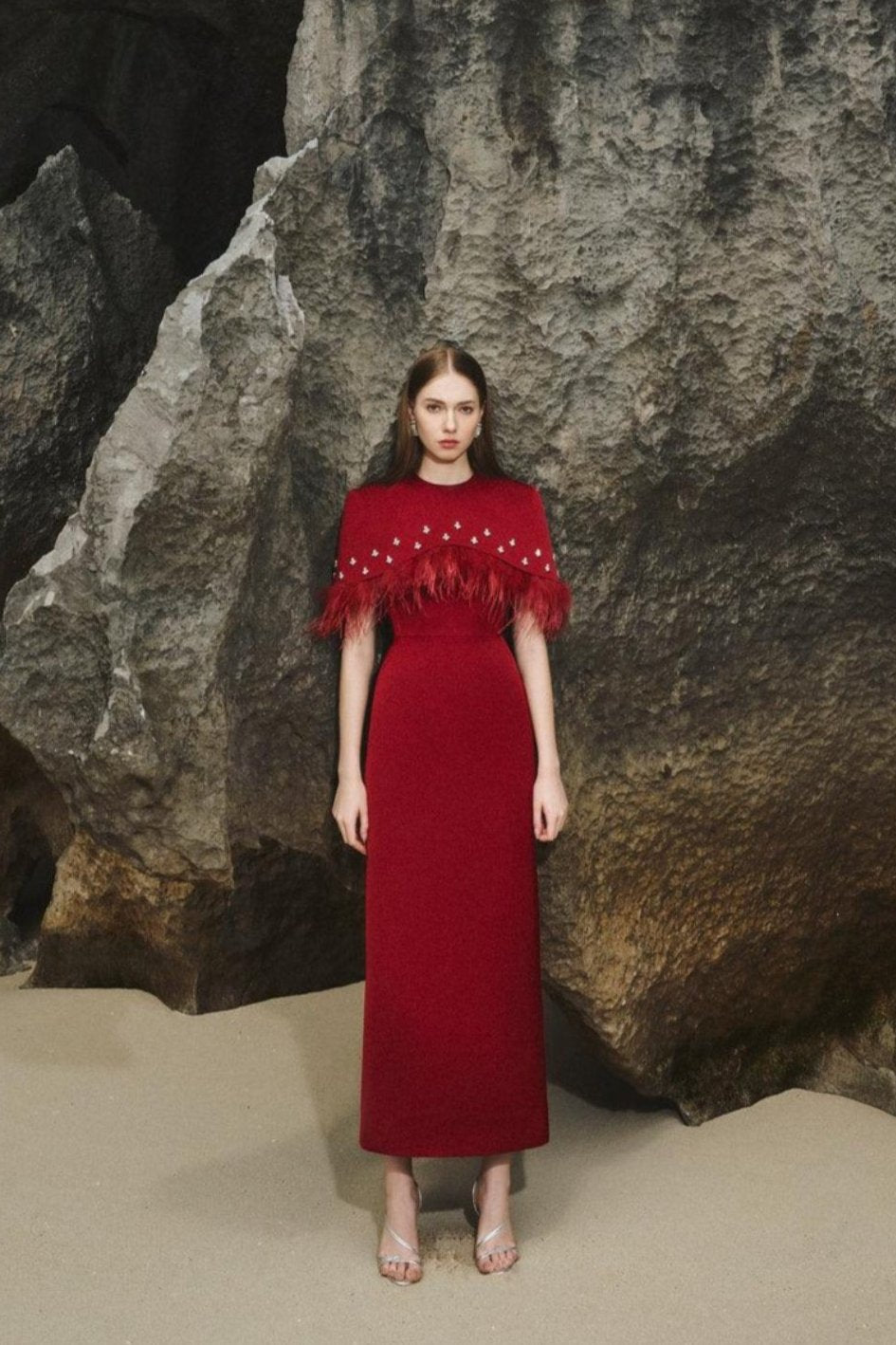 Curved Capelet Midi Dress - TRACY COUTURE