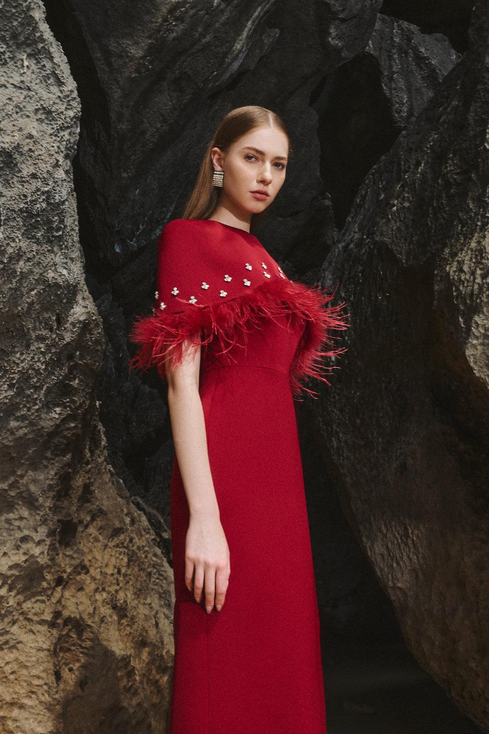 Curved Capelet Midi Dress - TRACY COUTURE