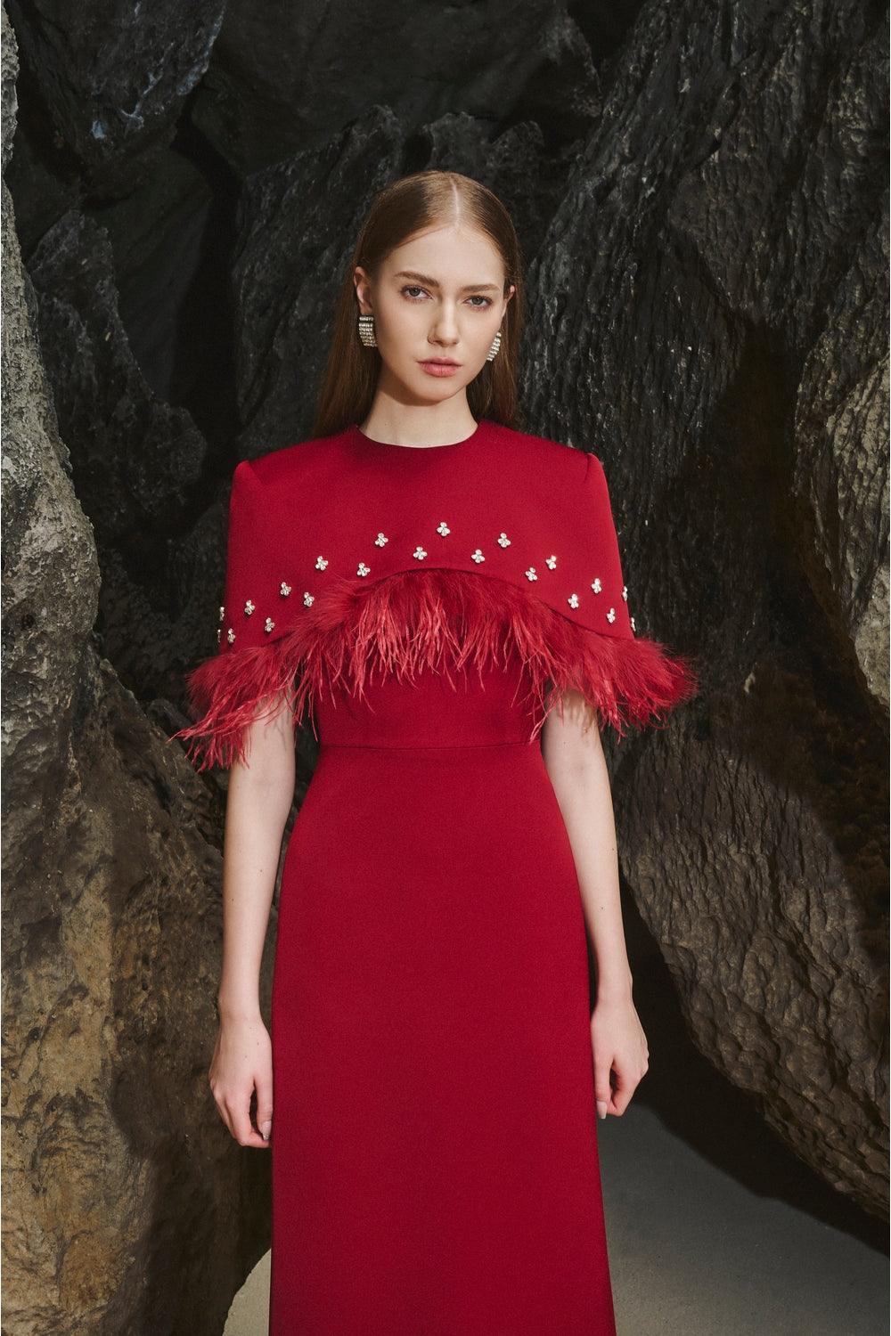 Curved Capelet Midi Dress - TRACY COUTURE