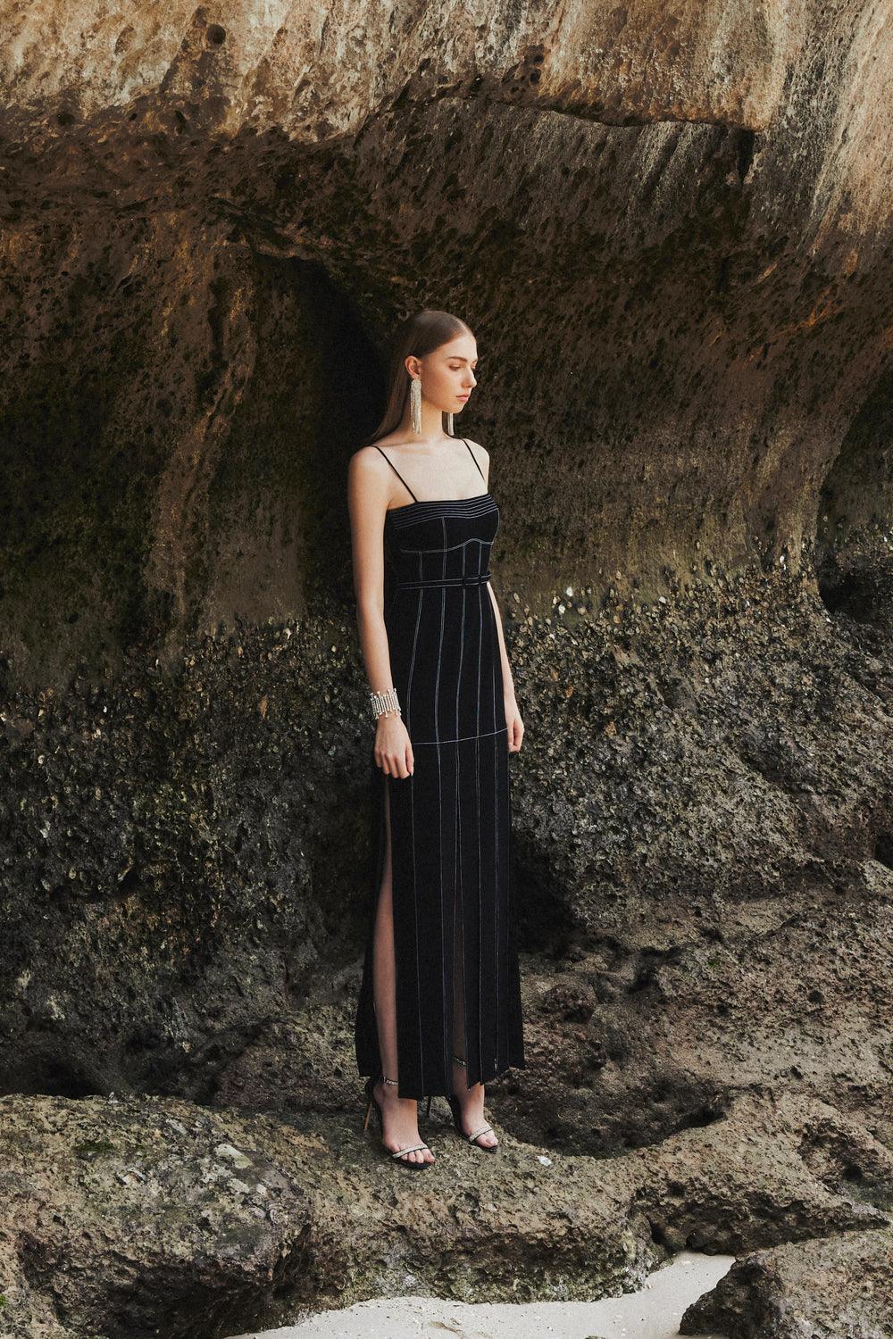 black camisole dress Satin Scoop Neck Camisole Maxi Dress - Black