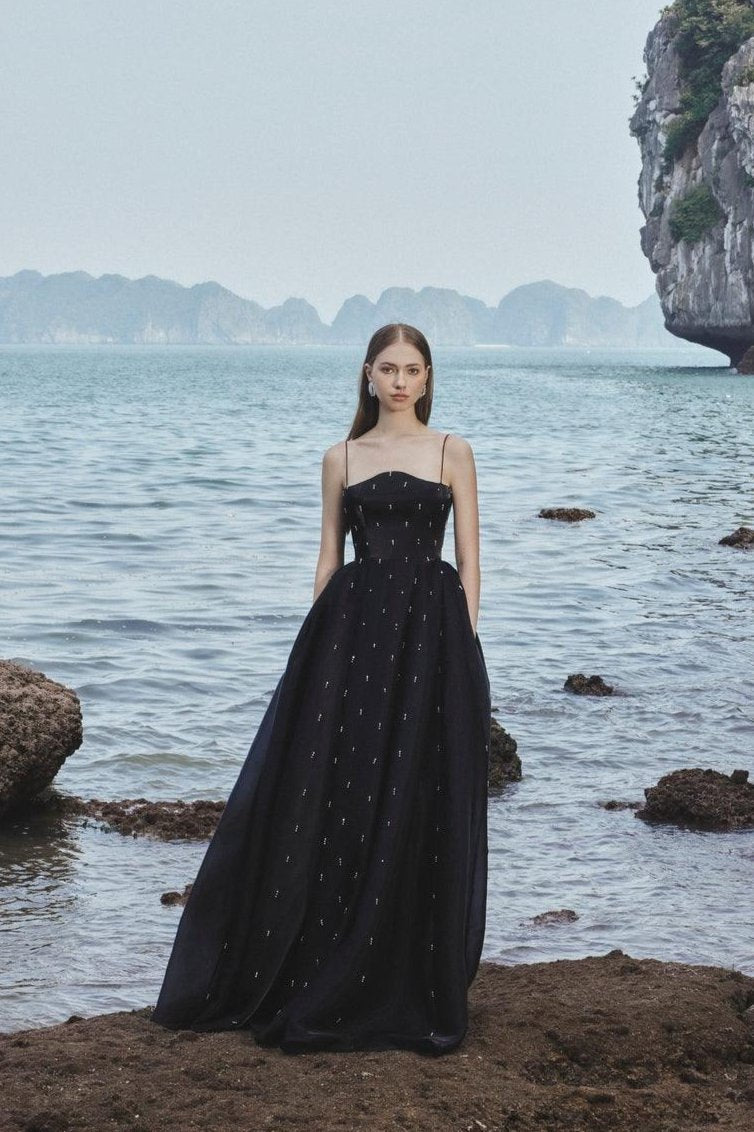 Camisole Wavy Chestline With Stone Embellishment - TRACY COUTURE