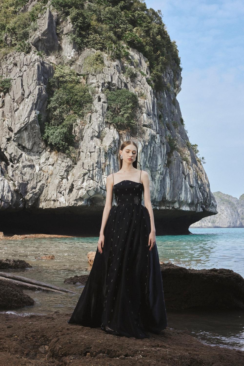 Camisole Wavy Chestline With Stone Embellishment - TRACY COUTURE