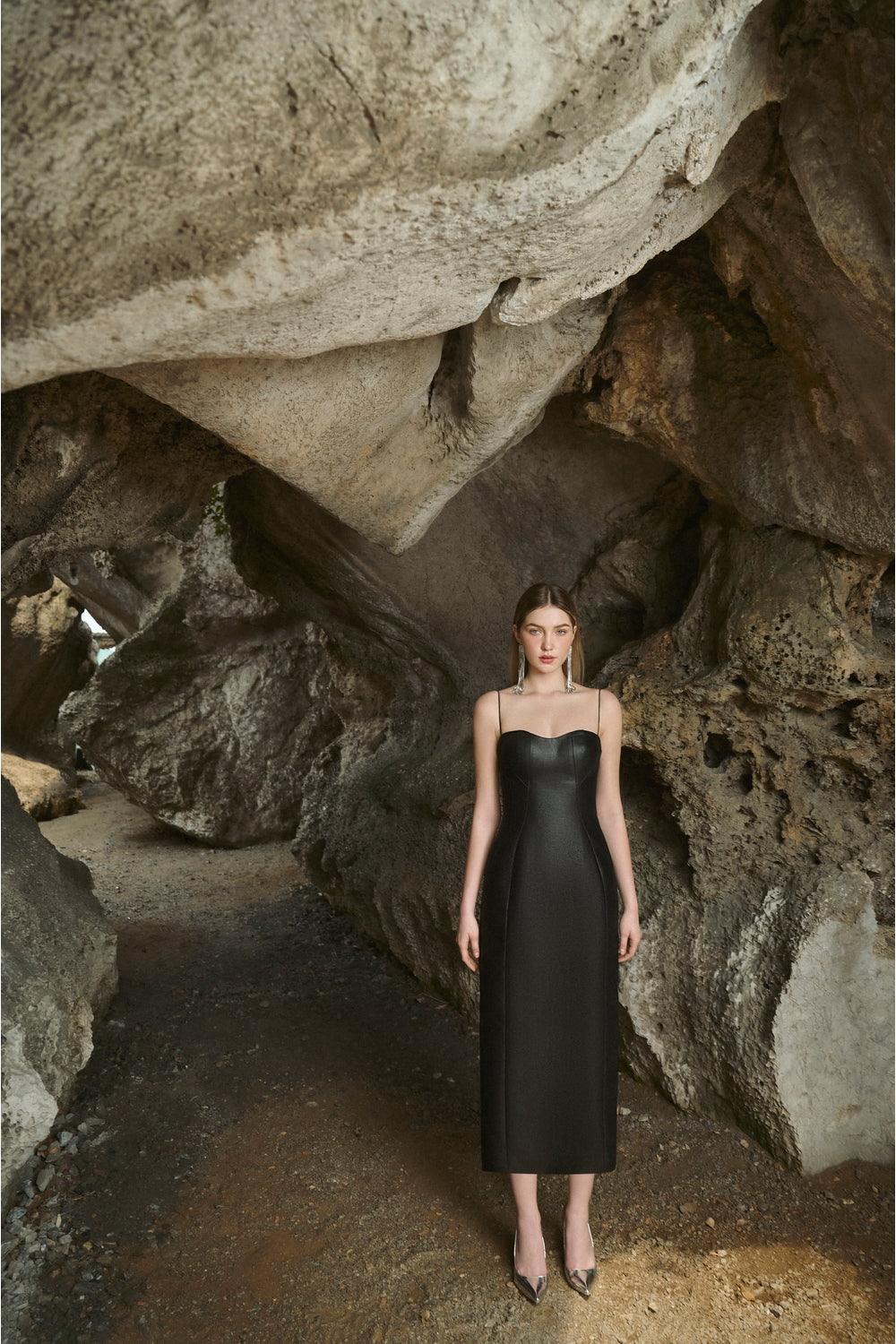 Camisole Semi-Heart Neck Midi Dress