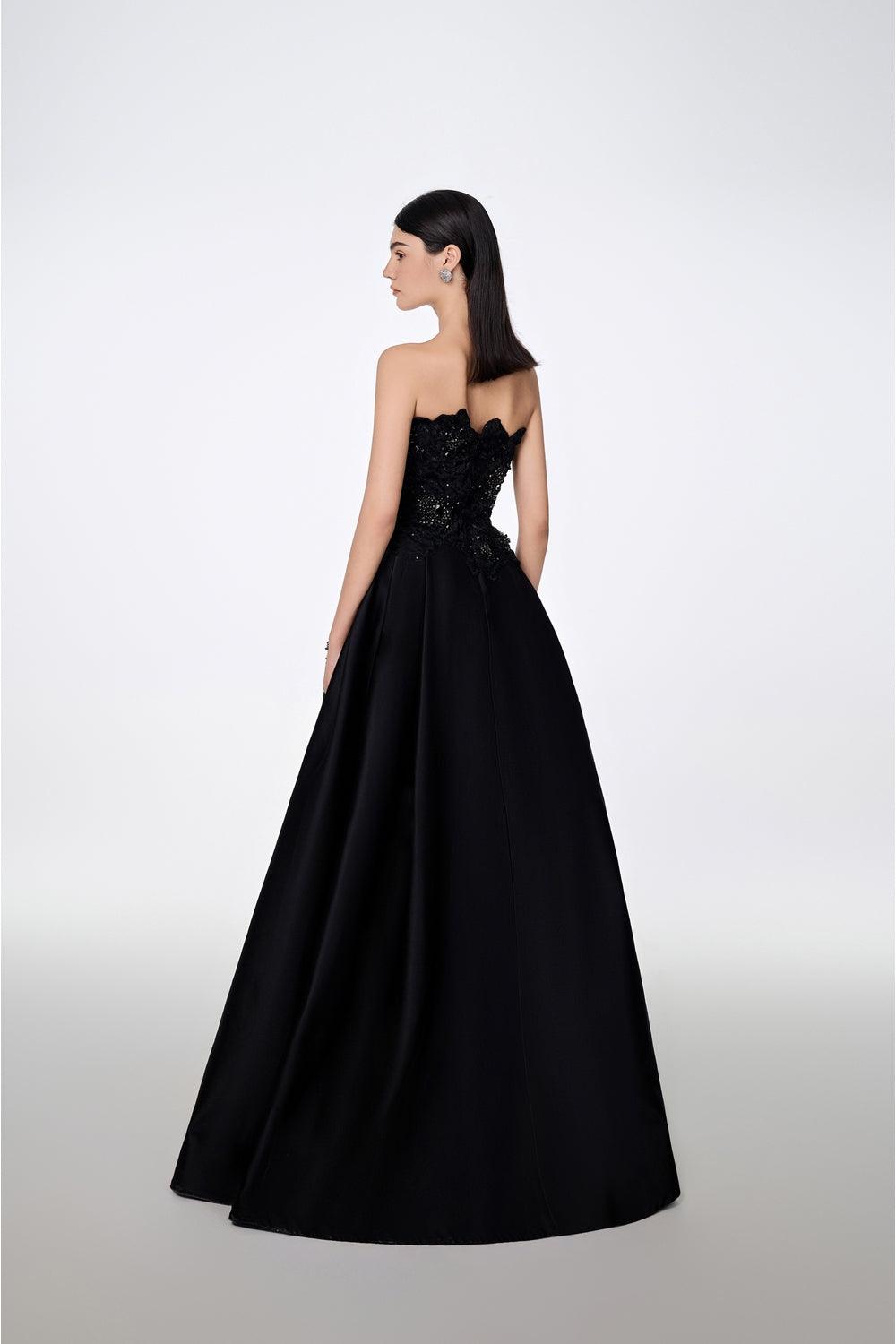 Strapless Front Slit With Embroidery Pattern Dress